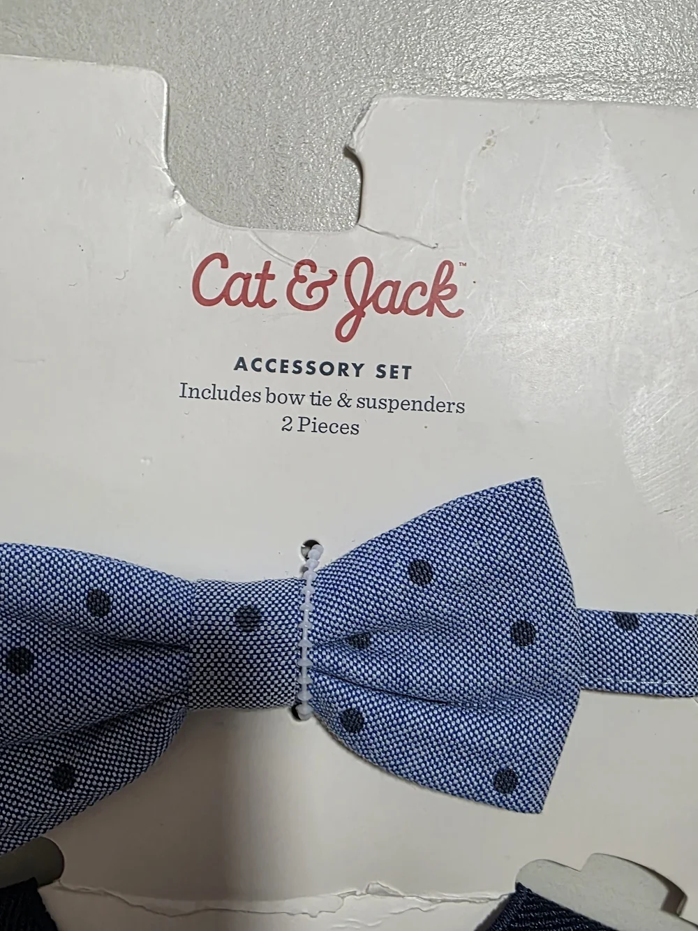 Cat & Jack Navy Suspenders with Light Blue Polka Dot Bow Tie